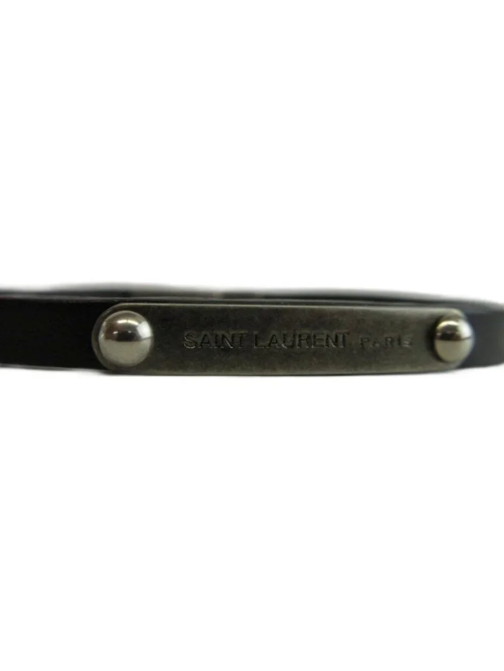 Saint Laurent Paris ID Plate Leather Bracelet Bangle Logo Black